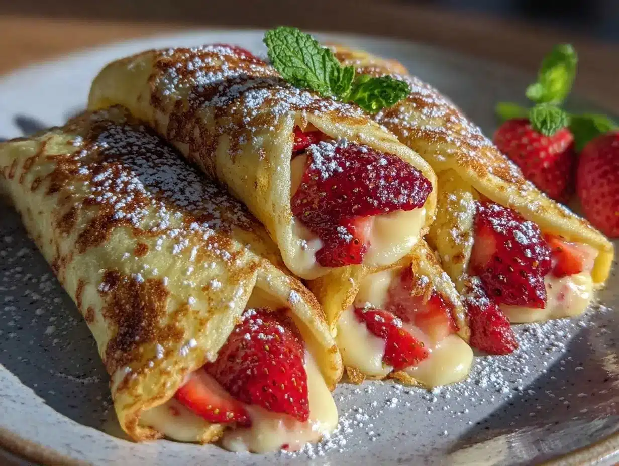 no-bake strawberry cheesecake stuffed crepes preparation steps