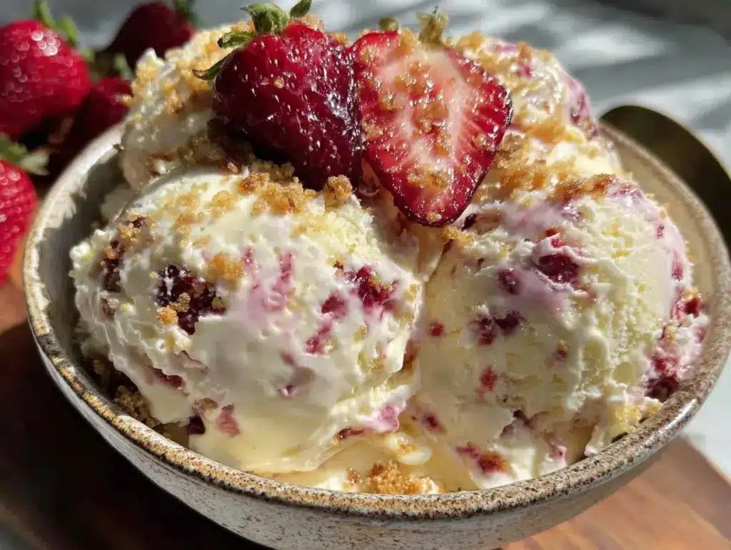 no-churn strawberry cheesecake ice cream - featured image