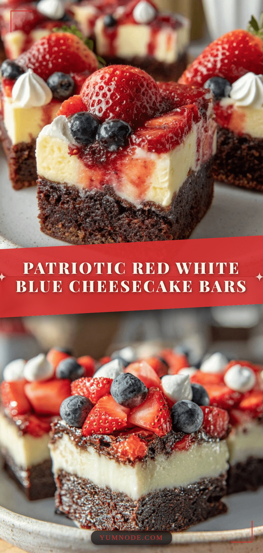 red white and blue berry cheesecake brownie bars recipe