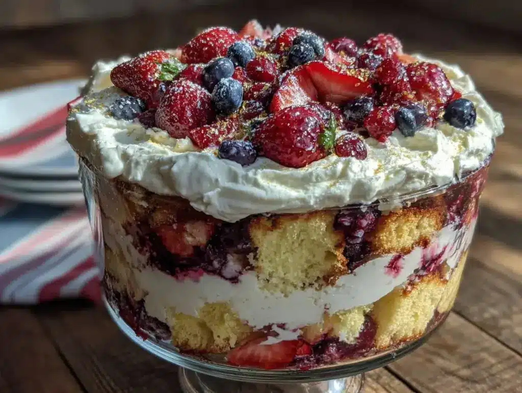 red white and blue berry trifle - featured image