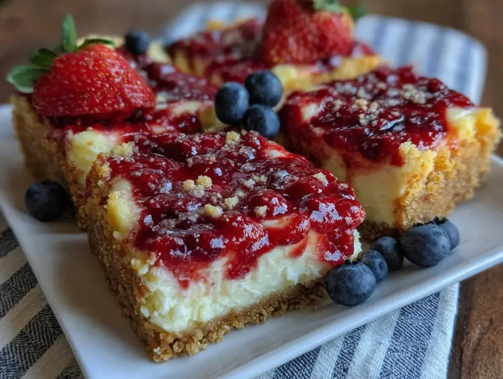 red white and blue cheesecake bars - featured image