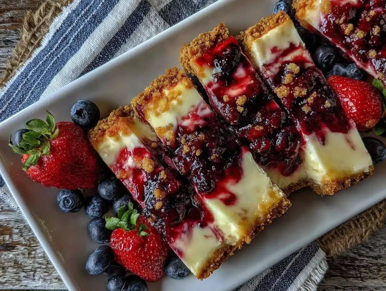 red white and blue cheesecake bars preparation steps