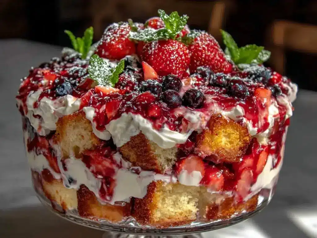 red white and blue strawberry shortcake trifle - featured image