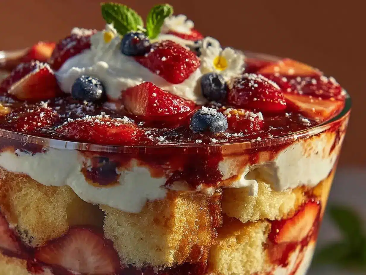 red white and blue strawberry shortcake trifle preparation steps