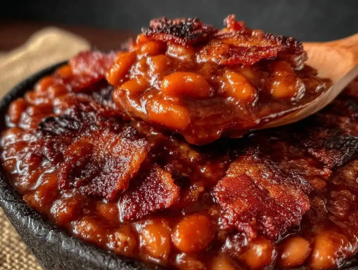 savory baked beans with brown sugar and crispy bacon preparation steps