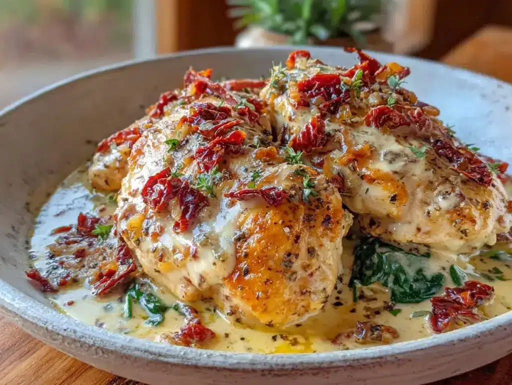 slow cooker tuscan garlic chicken - featured image
