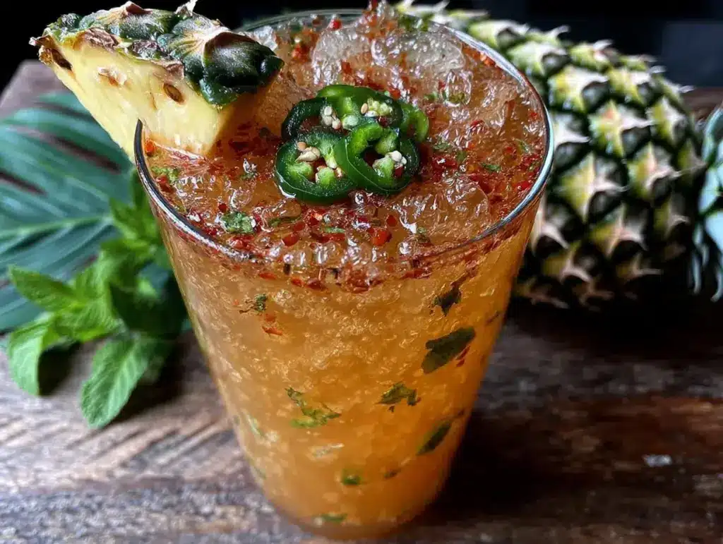 spicy pineapple jalapeno lemonade mocktail - featured image