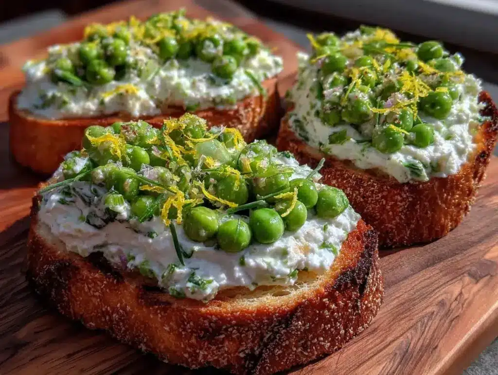 spring pea ricotta crostini - featured image