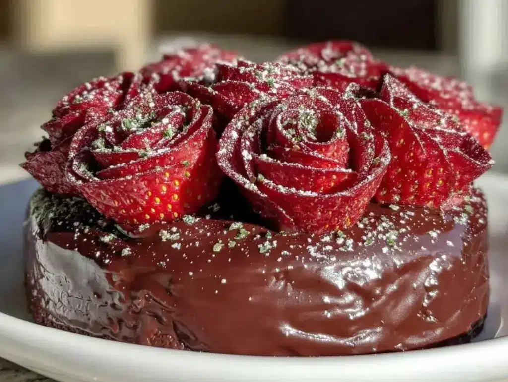 Strawberry Chocolate Covered Roses Cake - featured image