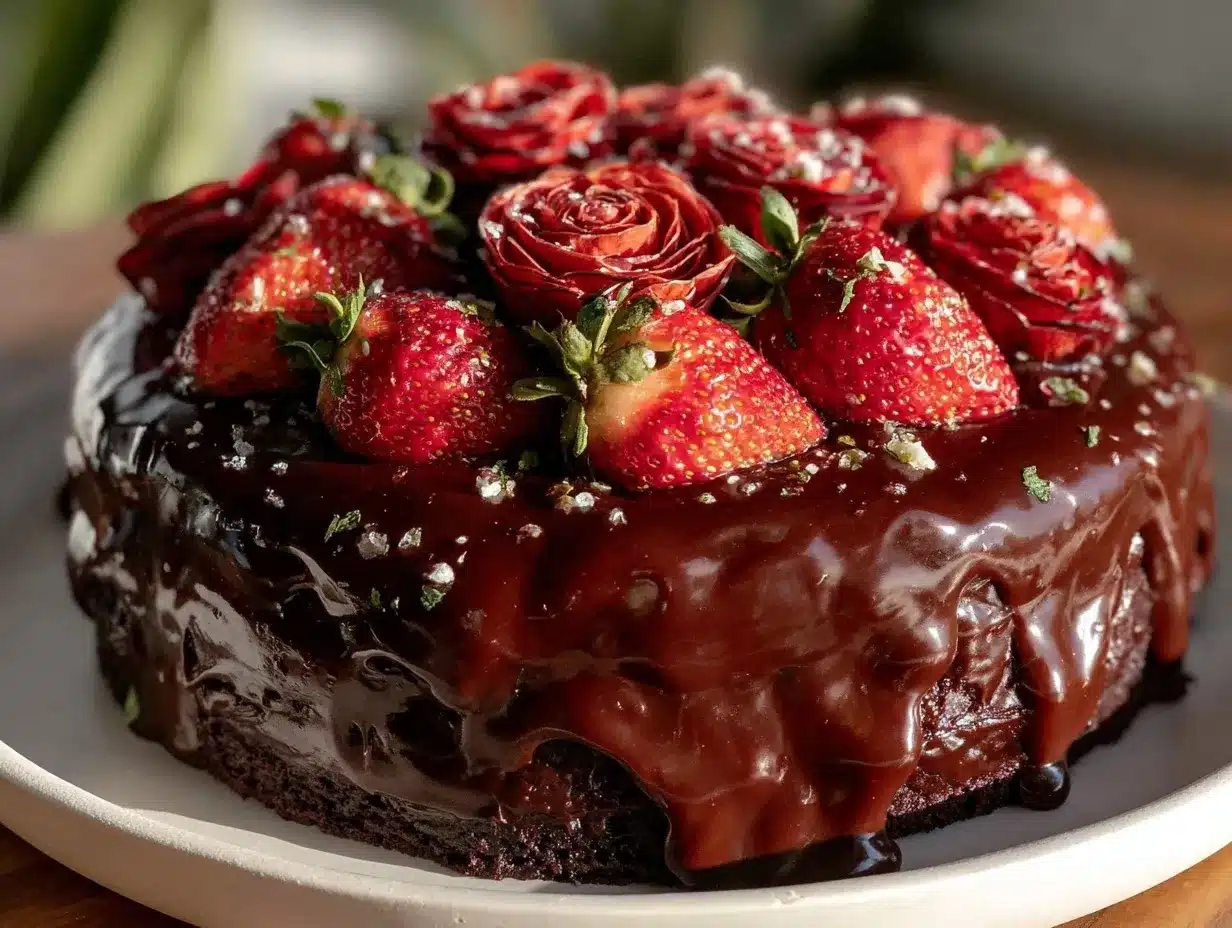 Strawberry Chocolate Covered Roses Cake preparation steps