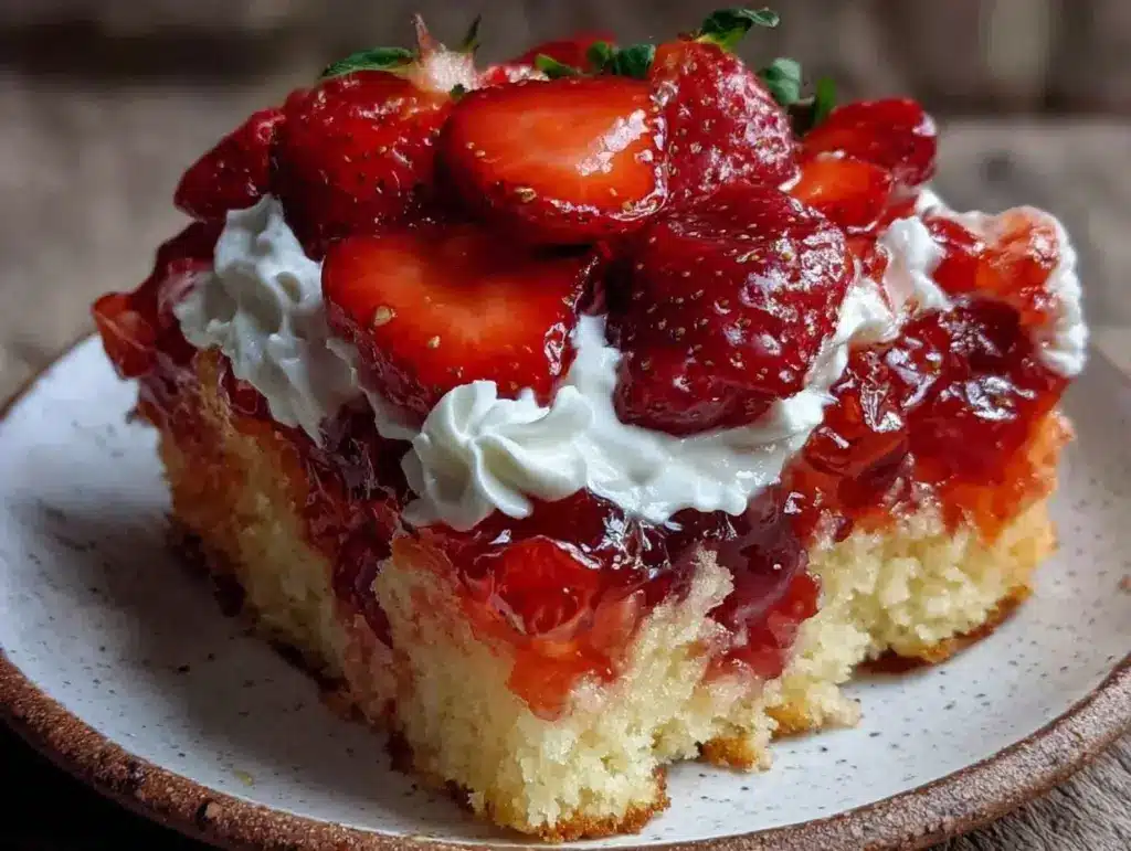 strawberry jello poke cake - featured image