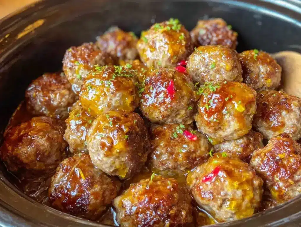 bourbon glazed meatballs crockpot - featured image