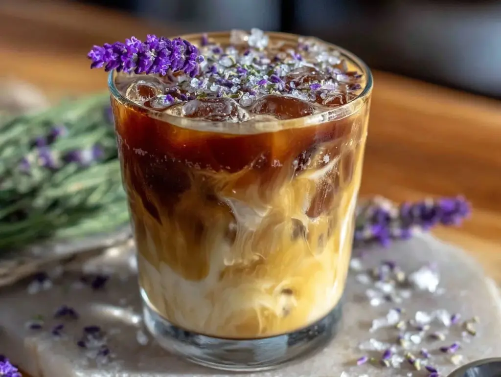 creamy iced lavender latte - featured image