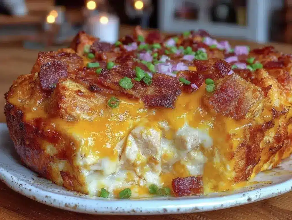 creamy million dollar chicken casserole with bacon - featured image