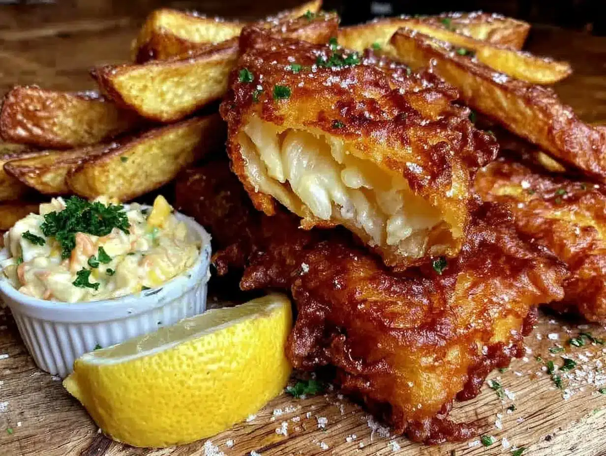crispy british style fish and chips recipe preparation steps