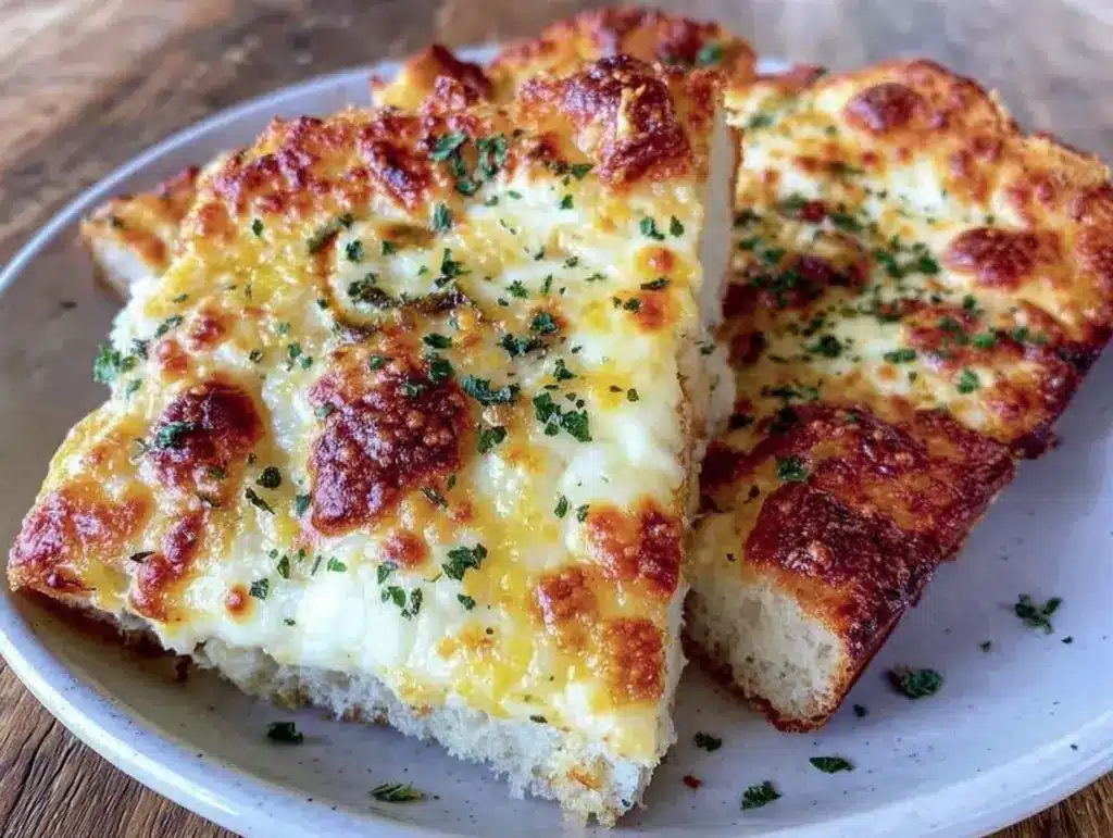 crispy cheesy garlic bread pizza - featured image