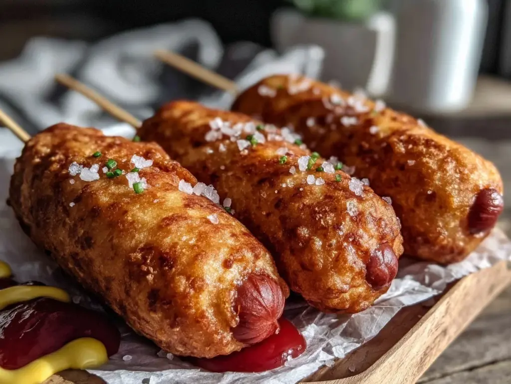 crispy homemade fair style corn dogs - featured image