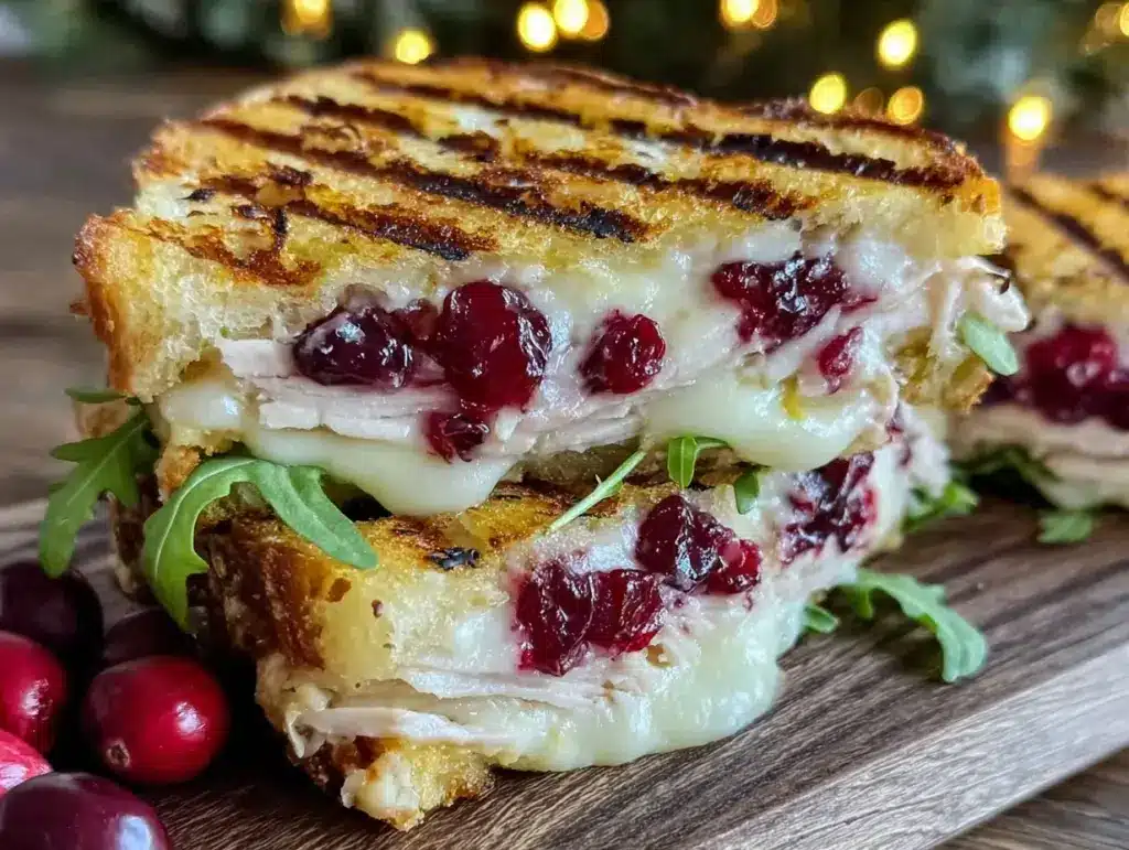 crispy turkey cranberry brie panini - featured image