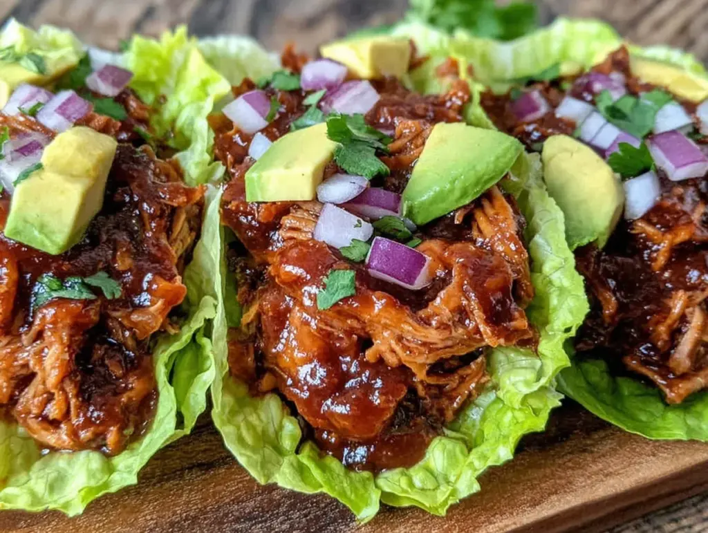 crockpot pulled chicken lettuce wrap tacos - featured image