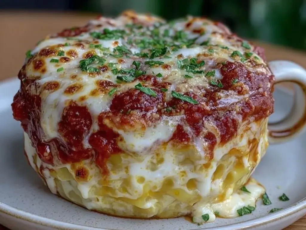 easy cheesy one-serving mug lasagna - featured image