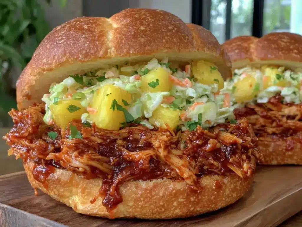 Easy Crockpot Hawaiian BBQ Chicken Sandwiches - featured image