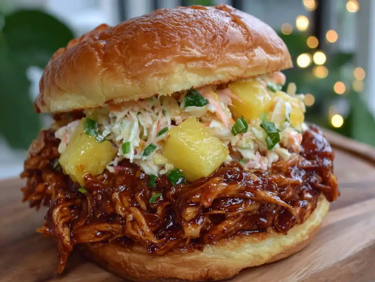 Easy Crockpot Hawaiian BBQ Chicken Sandwiches preparation steps