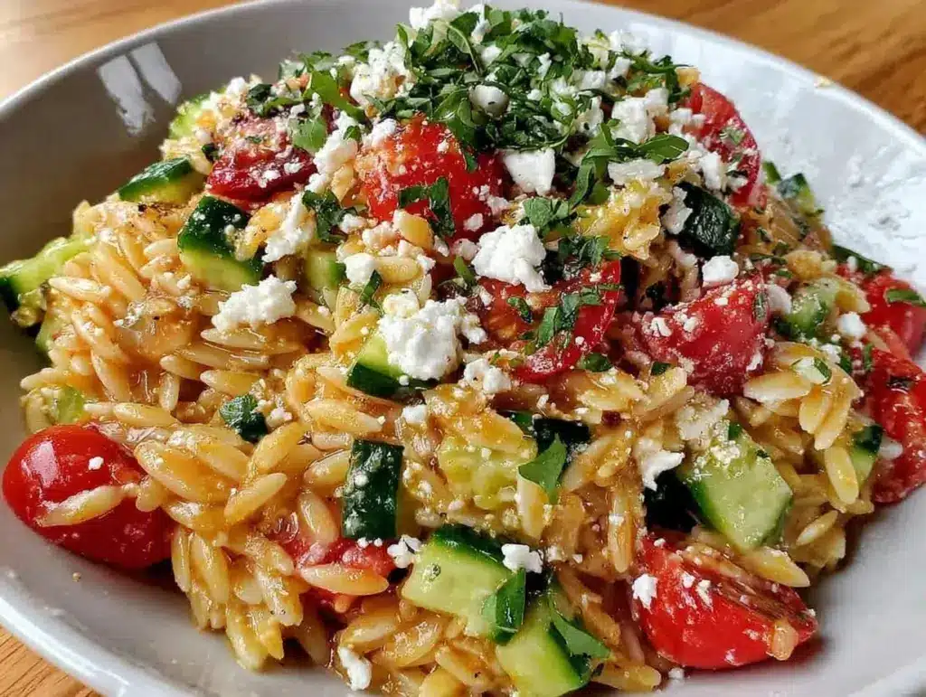 fresh cold orzo salad - featured image