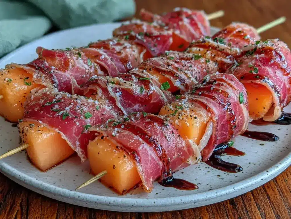 fresh prosciutto melon skewers - featured image