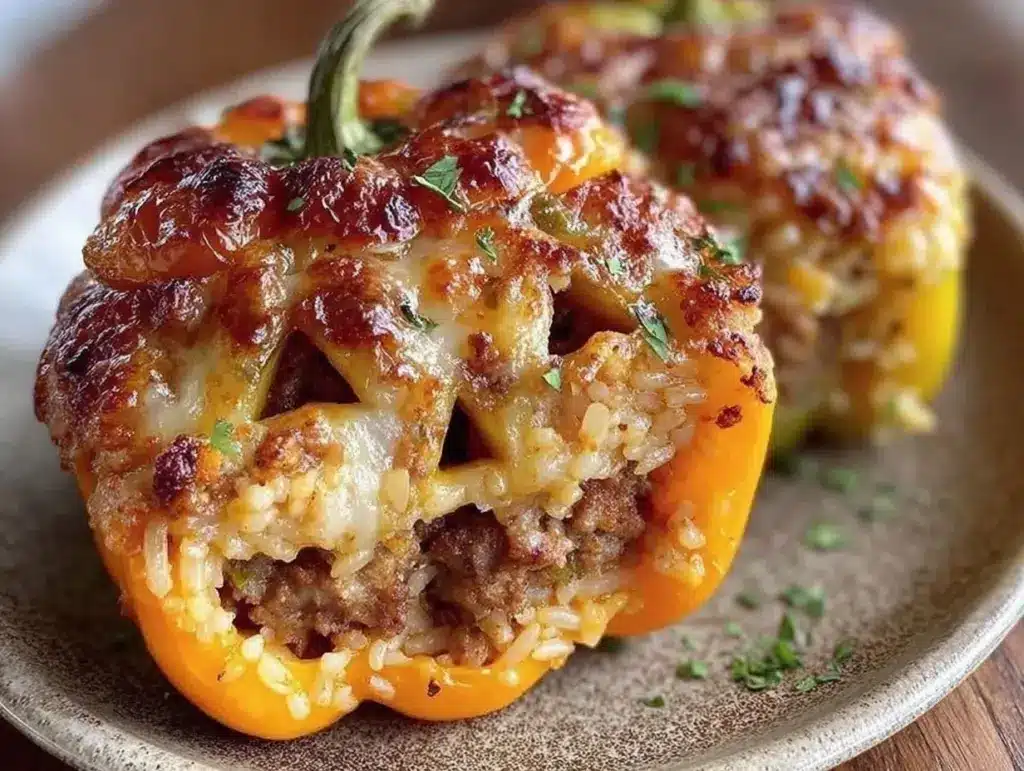 jack-o-lantern stuffed peppers - featured image
