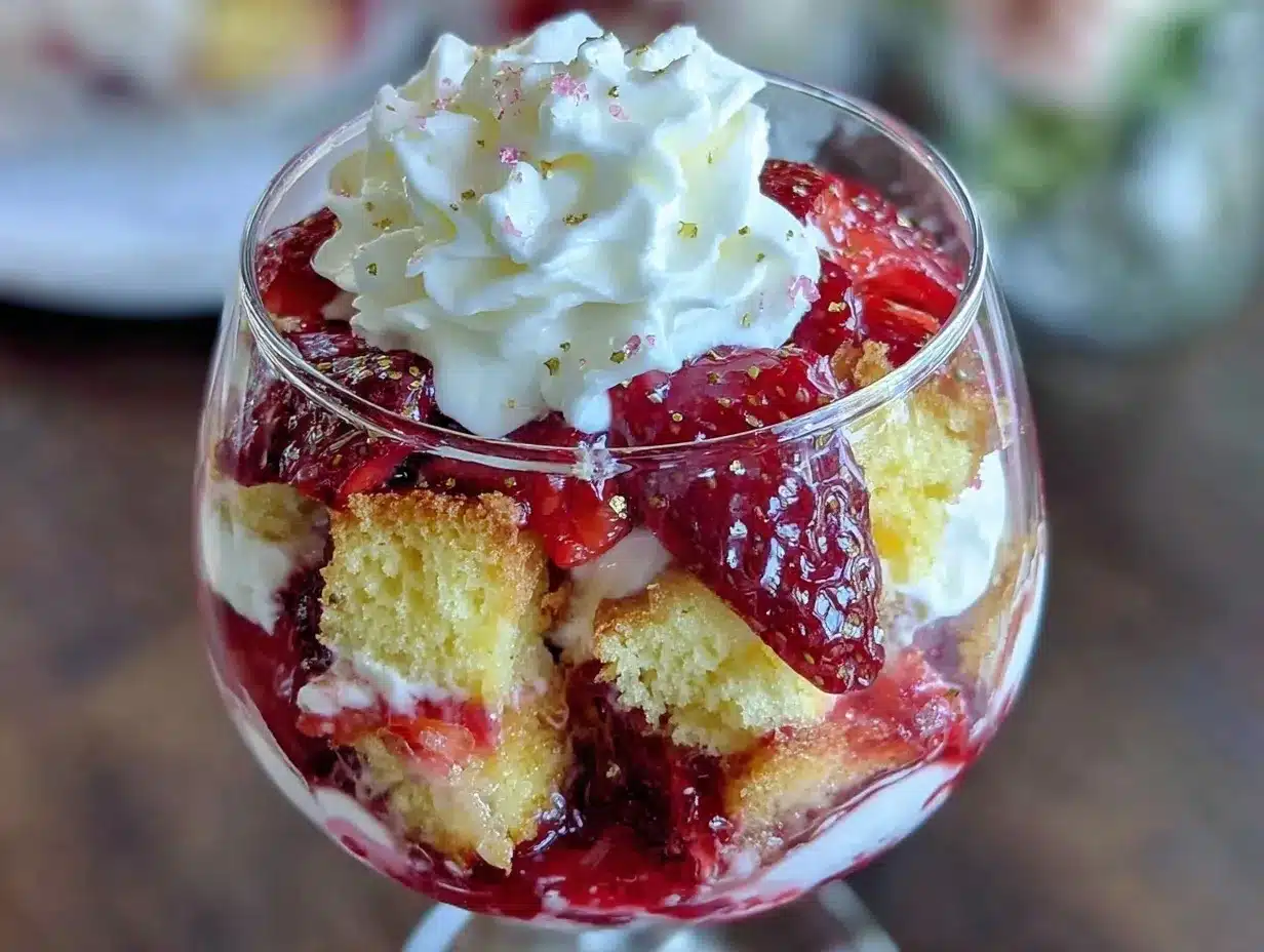 layered strawberry shortcake trifle preparation steps
