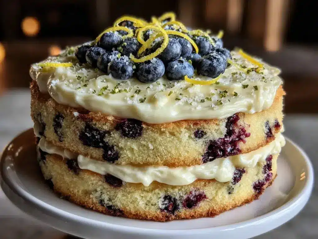 lemon blueberry layer cake - featured image