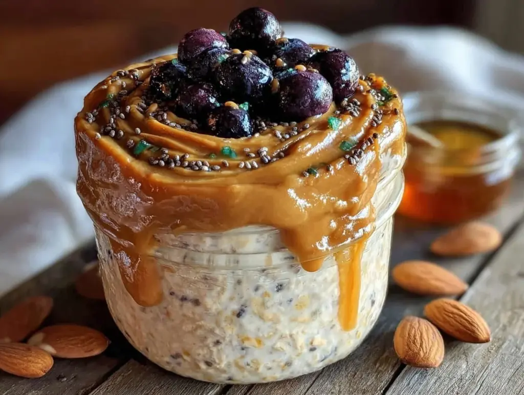 overnight oats with maple almond butter - featured image