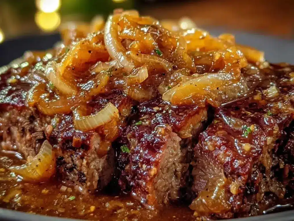 savory brisket with red wine and caramelized onions - featured image
