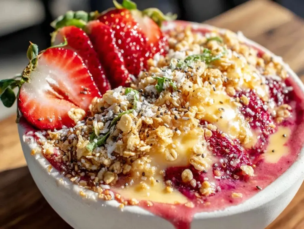 strawberry spinach smoothie bowl - featured image