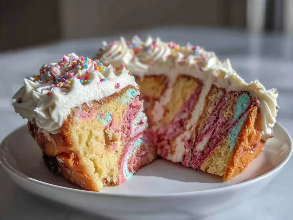 tie-dye rainbow layer cake - featured image