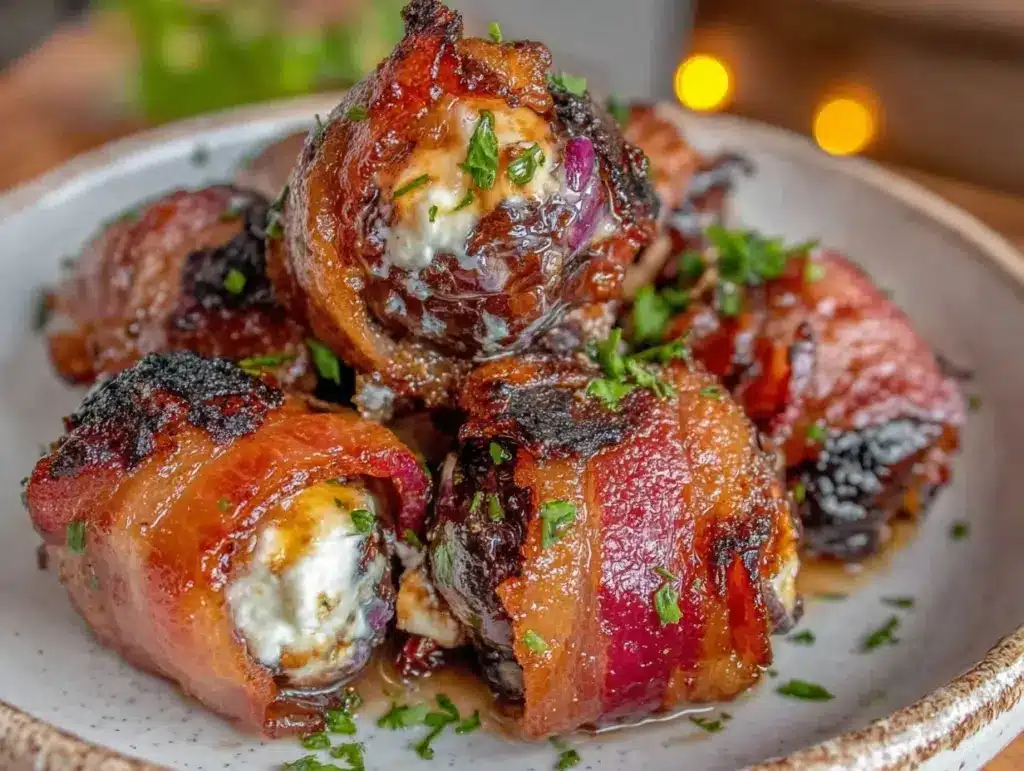 bacon-wrapped dates stuffed with creamy goat cheese - featured image