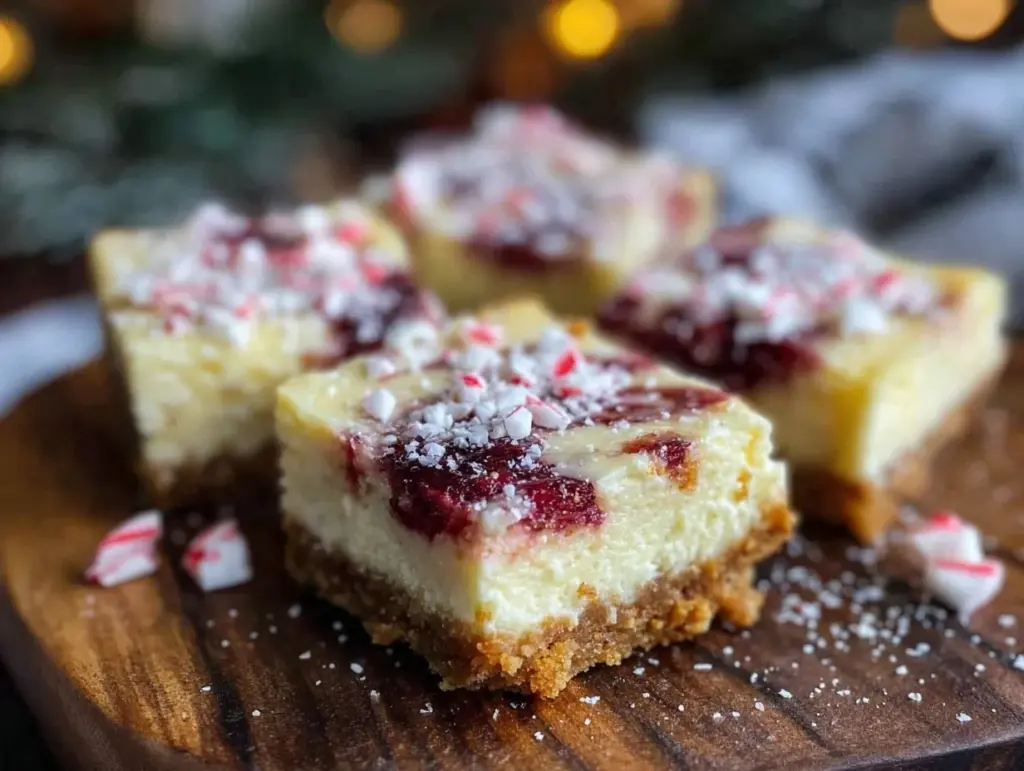creamy candy cane cheesecake bars - featured image