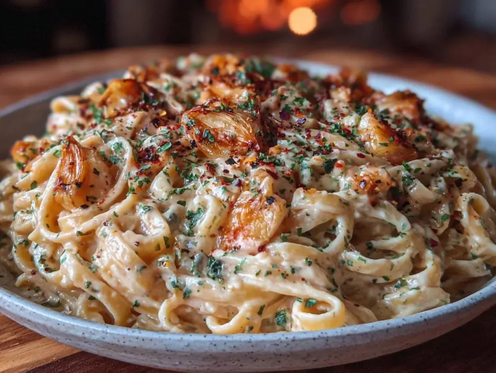 creamy cashew cream Alfredo pasta - featured image
