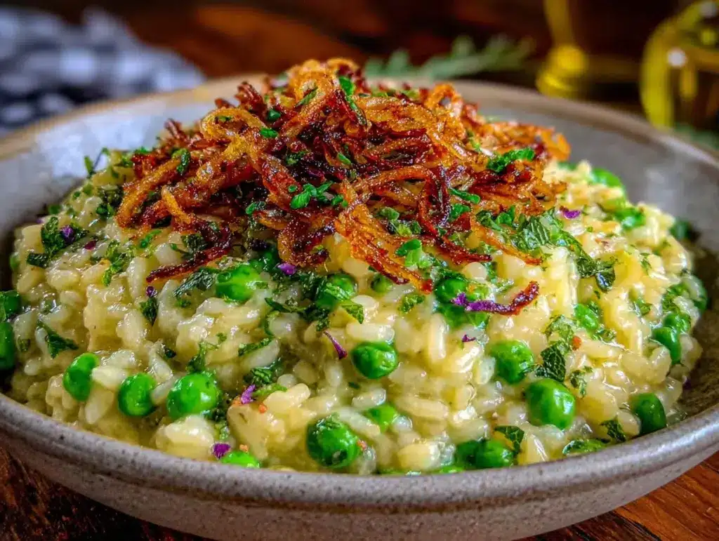 creamy pea and mint risotto - featured image
