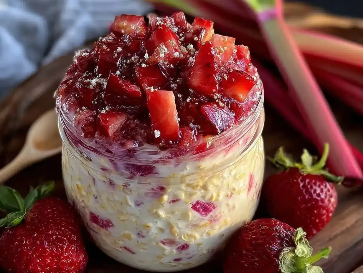 creamy strawberry rhubarb overnight oats preparation steps