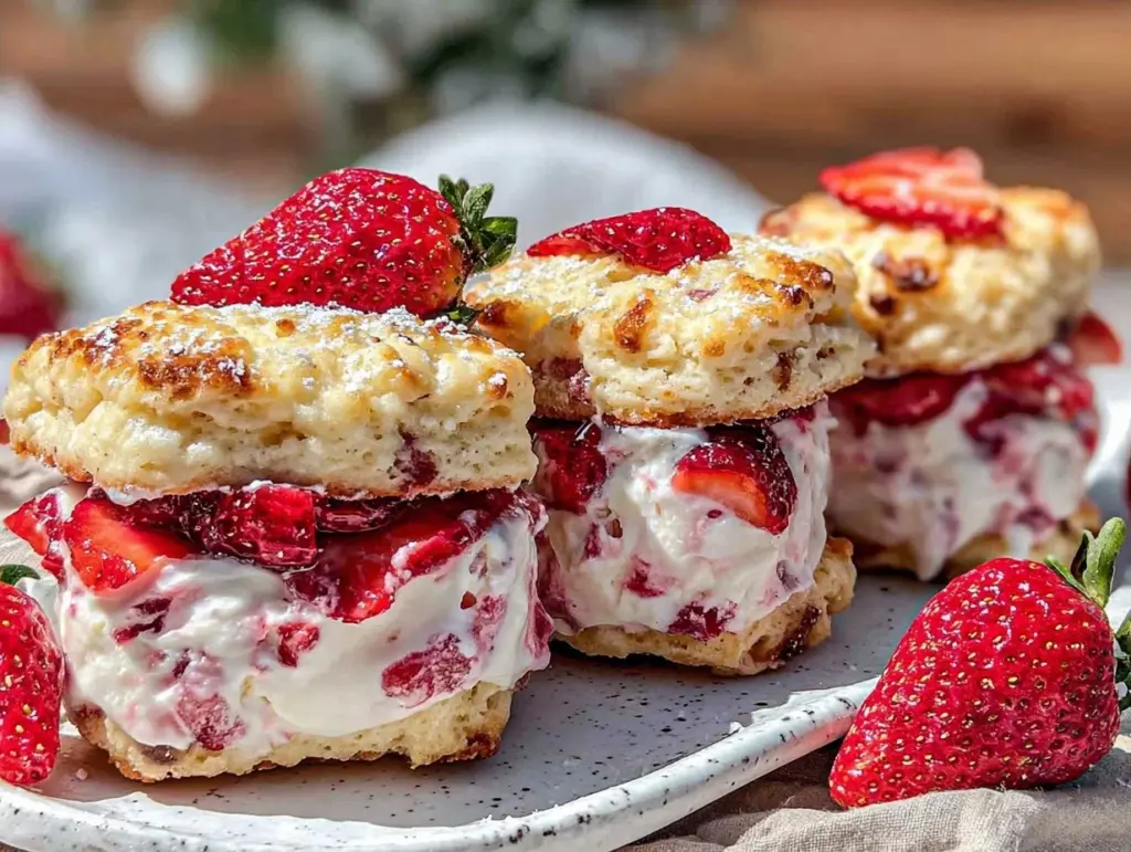 creamy strawberry shortcake ice cream sandwiches - featured image