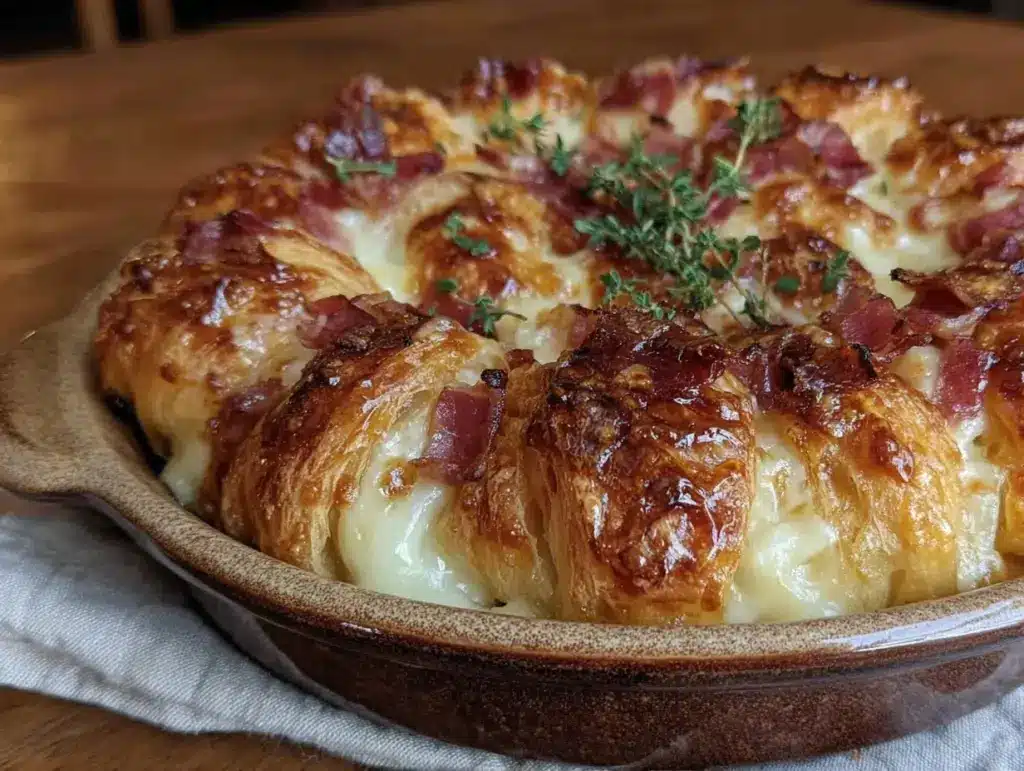 crispy baked brie and prosciutto croissant bake - featured image