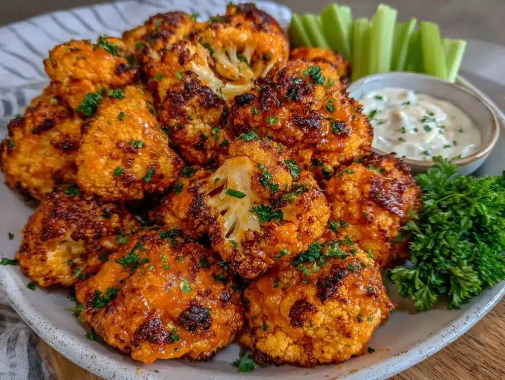 crispy baked buffalo cauliflower bites - featured image