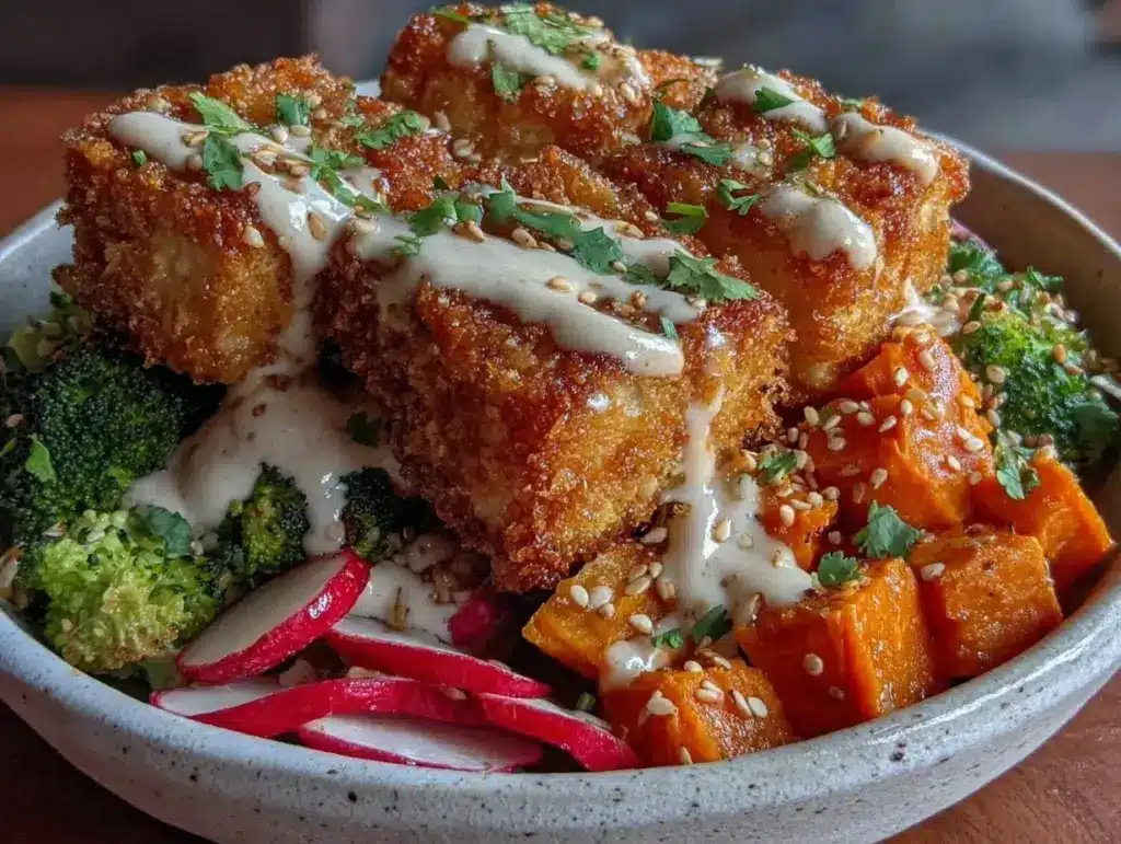 crispy baked tofu buddha bowl - featured image