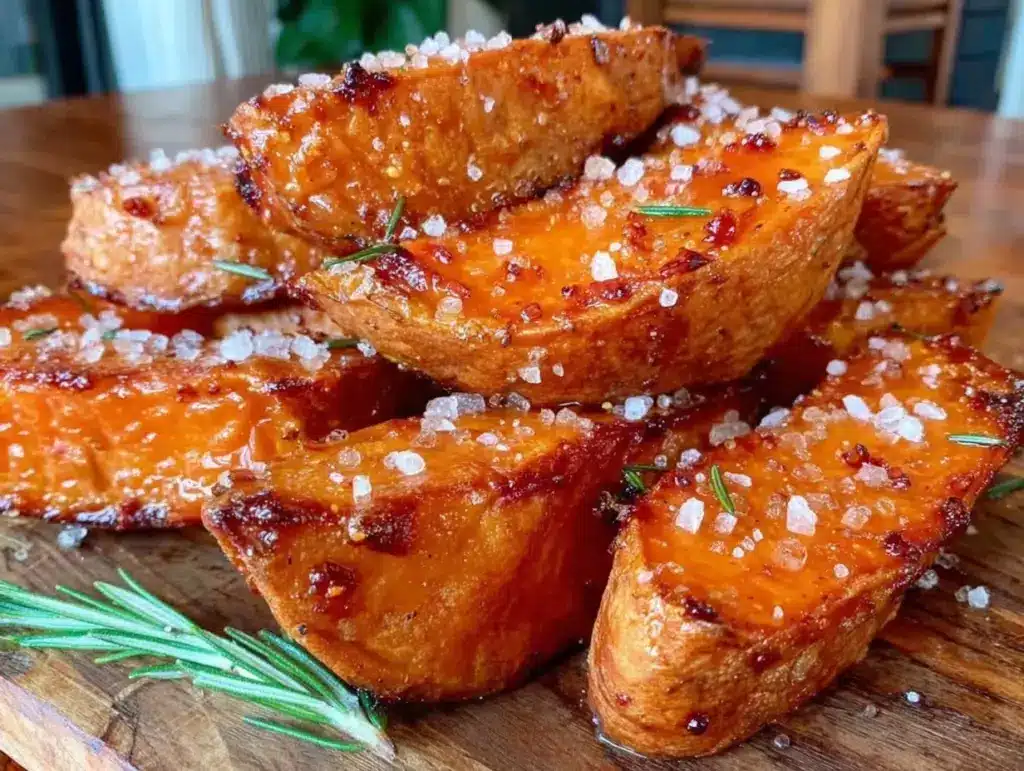 crispy pink salt roasted sweet potato wedges - featured image
