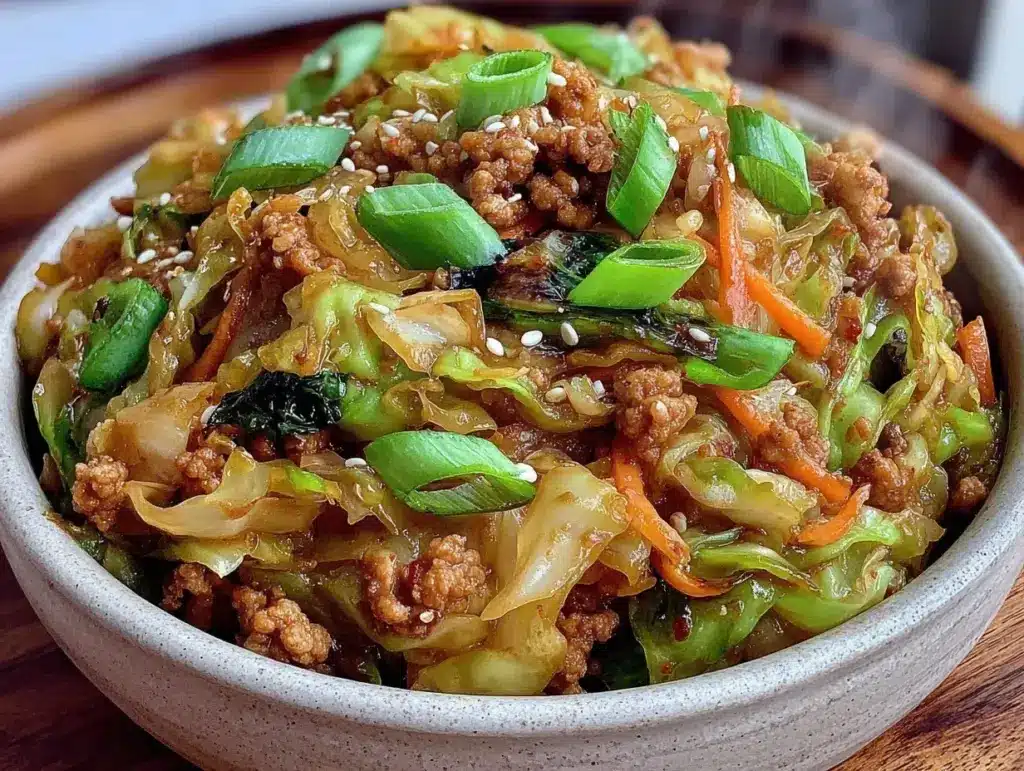 easy keto egg roll in a bowl - featured image