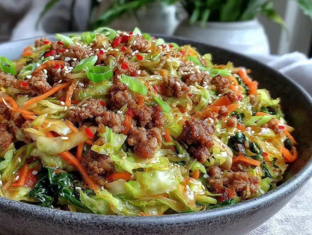 easy keto egg roll in a bowl preparation steps