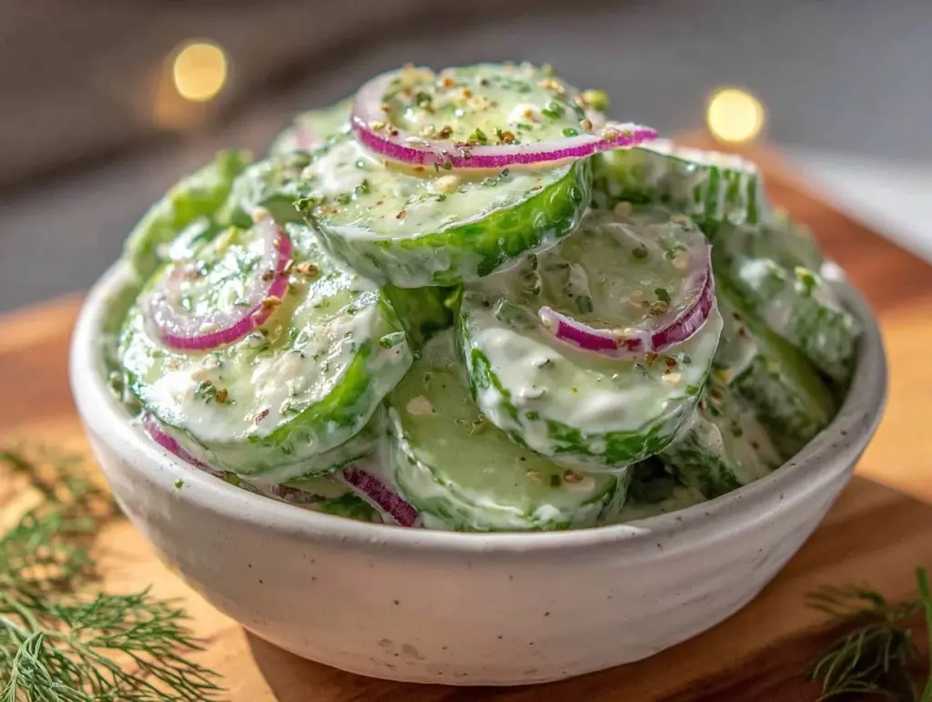fresh creamy dill cucumber salad - featured image