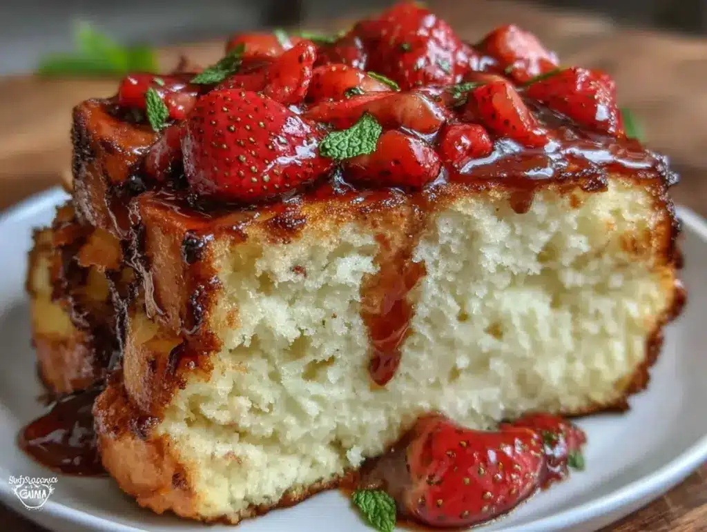grilled pound cake with sweet balsamic strawberries - featured image