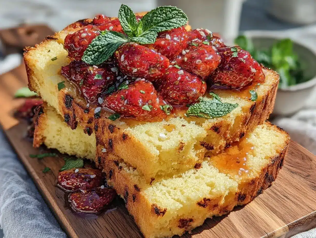 grilled pound cake with sweet balsamic strawberries preparation steps